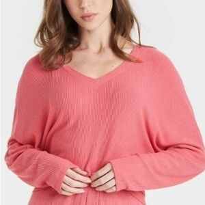 Auden™ Coral Pink XXL: Relaxed Fit V Neck Dolman Sleeve